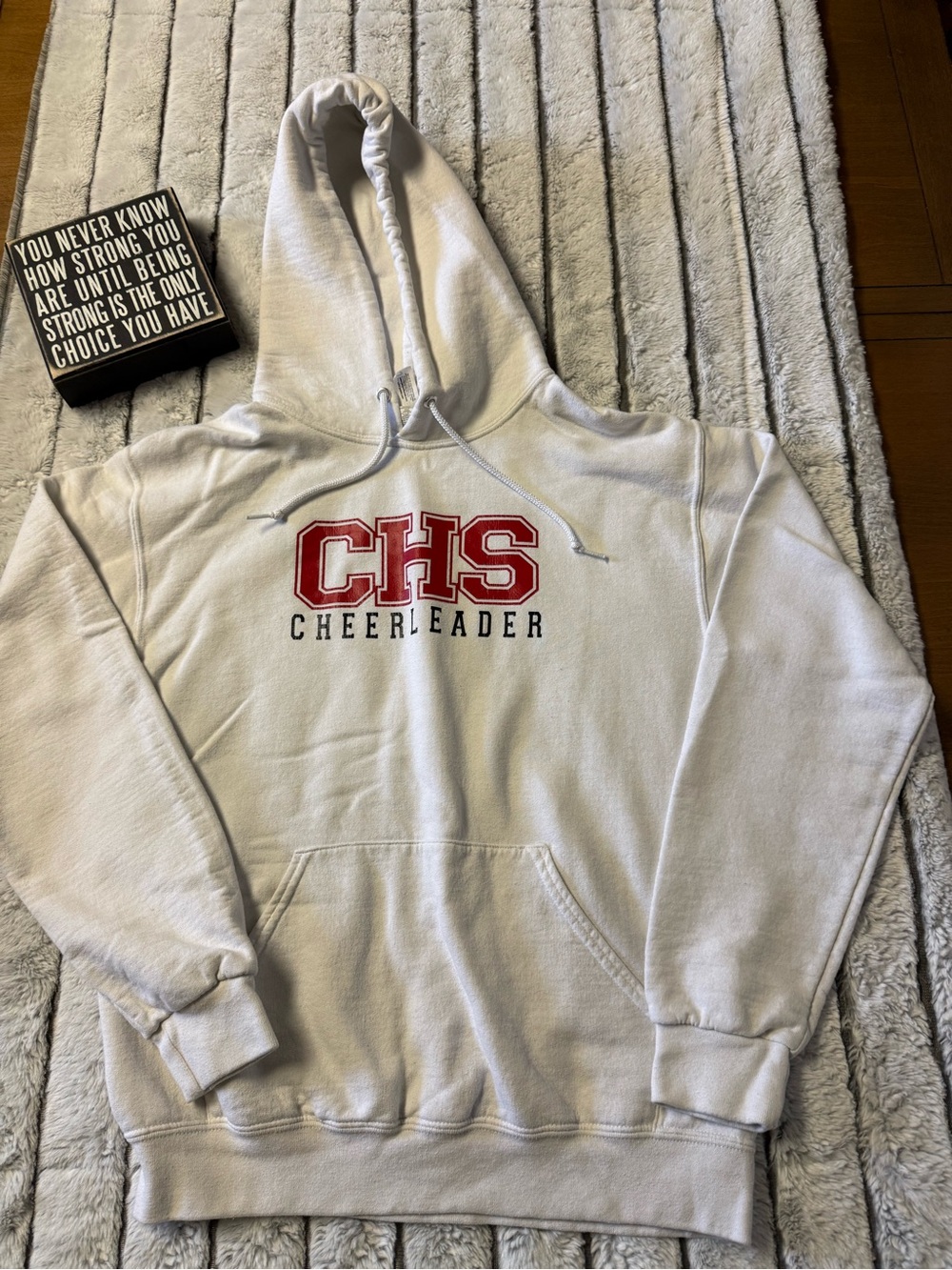 Jerzees White Hoodie with Red and Navy Logo